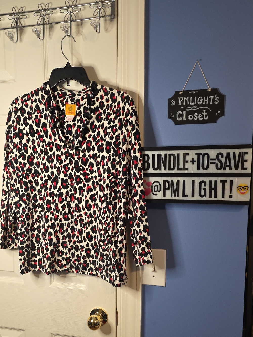 Ruby Rd. Leopard Print Blouse Large Red Black White